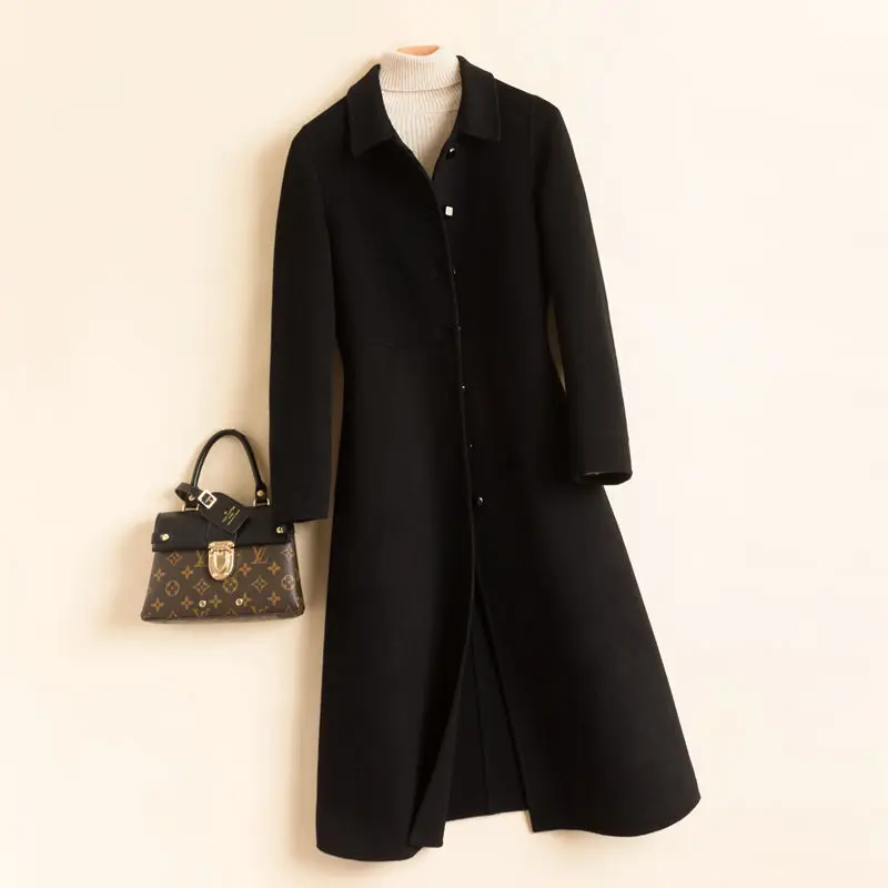 Осенне-зимнее Новое двустороннее кашемировое пальто Женское средней длины выше