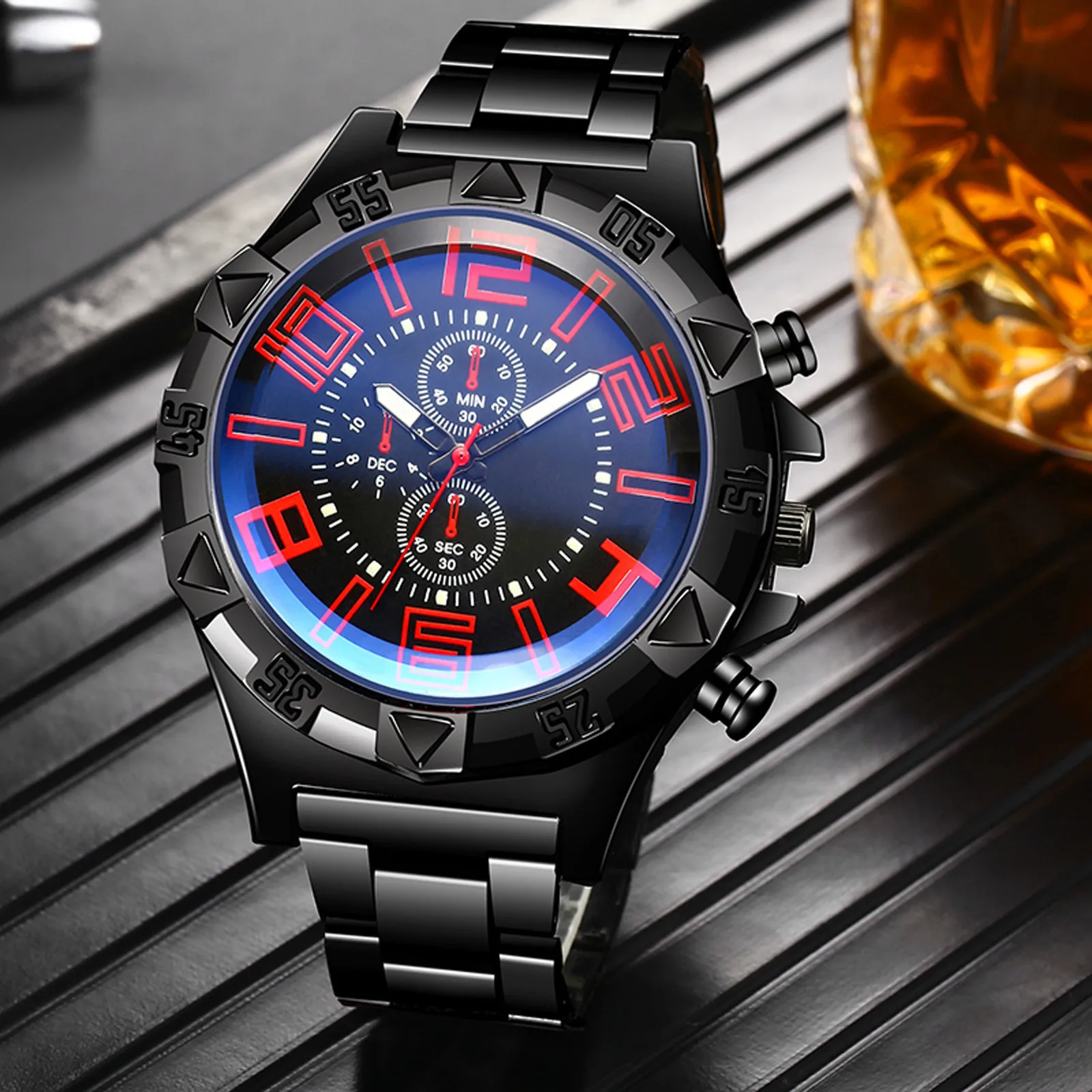 

2021 Men's Sports Mesh Belt Luminous Watch Men's Hollow Calendar Blue Light Watch Waterproof Swimming Military Montre Homme#3