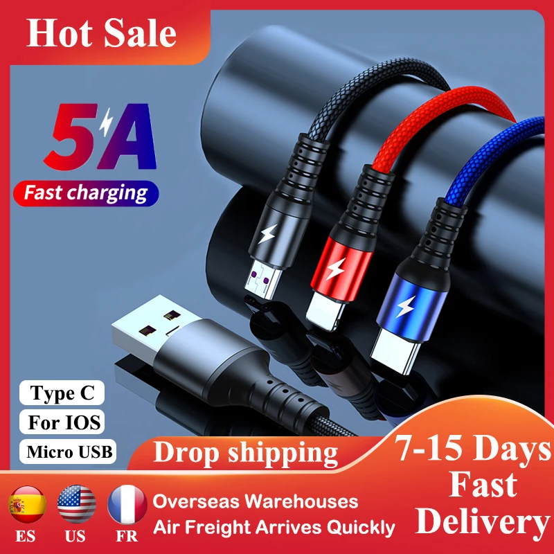 

3 in 1 Micro USB Cable Type C Charger Cord 40W 5A Fast Charging Cables Cell Smartphone for iPhone Android iOS Phone Accessories