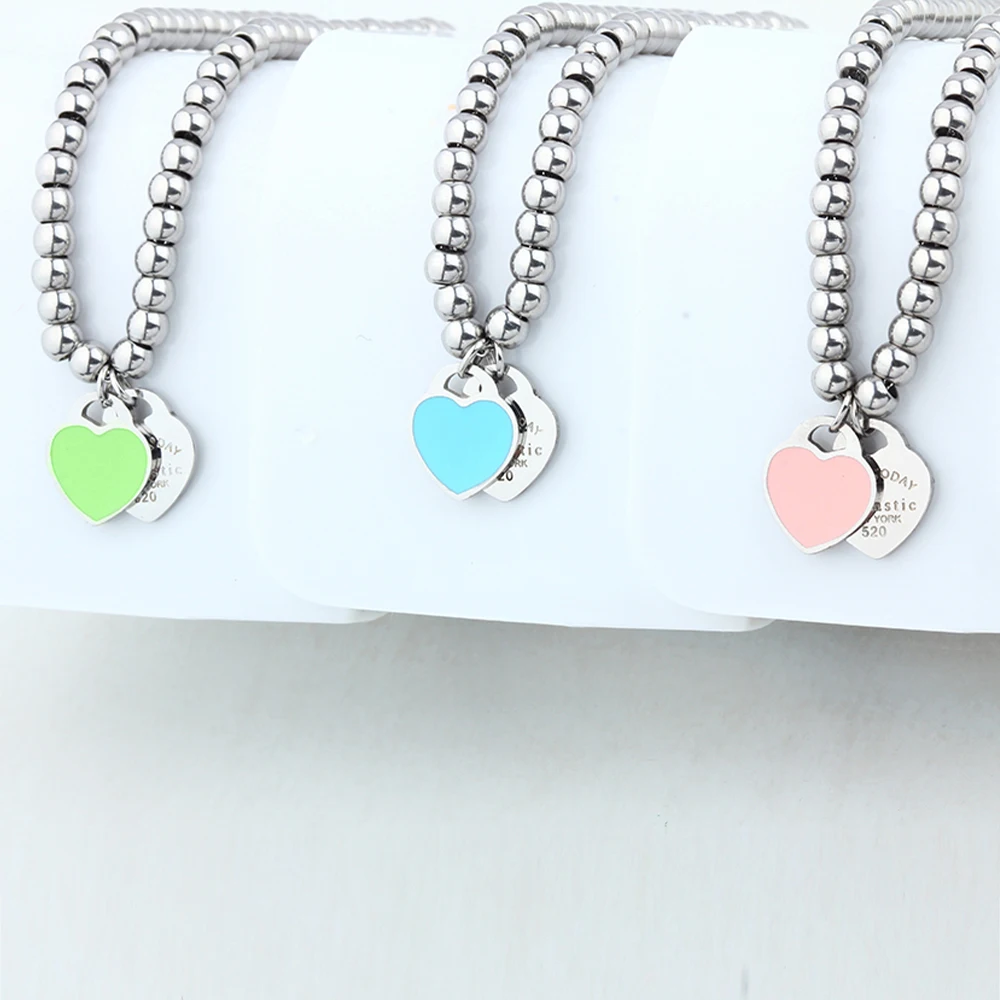 Браслет женский из нержавеющей стали с бусинами в форме сердца | Украшения и