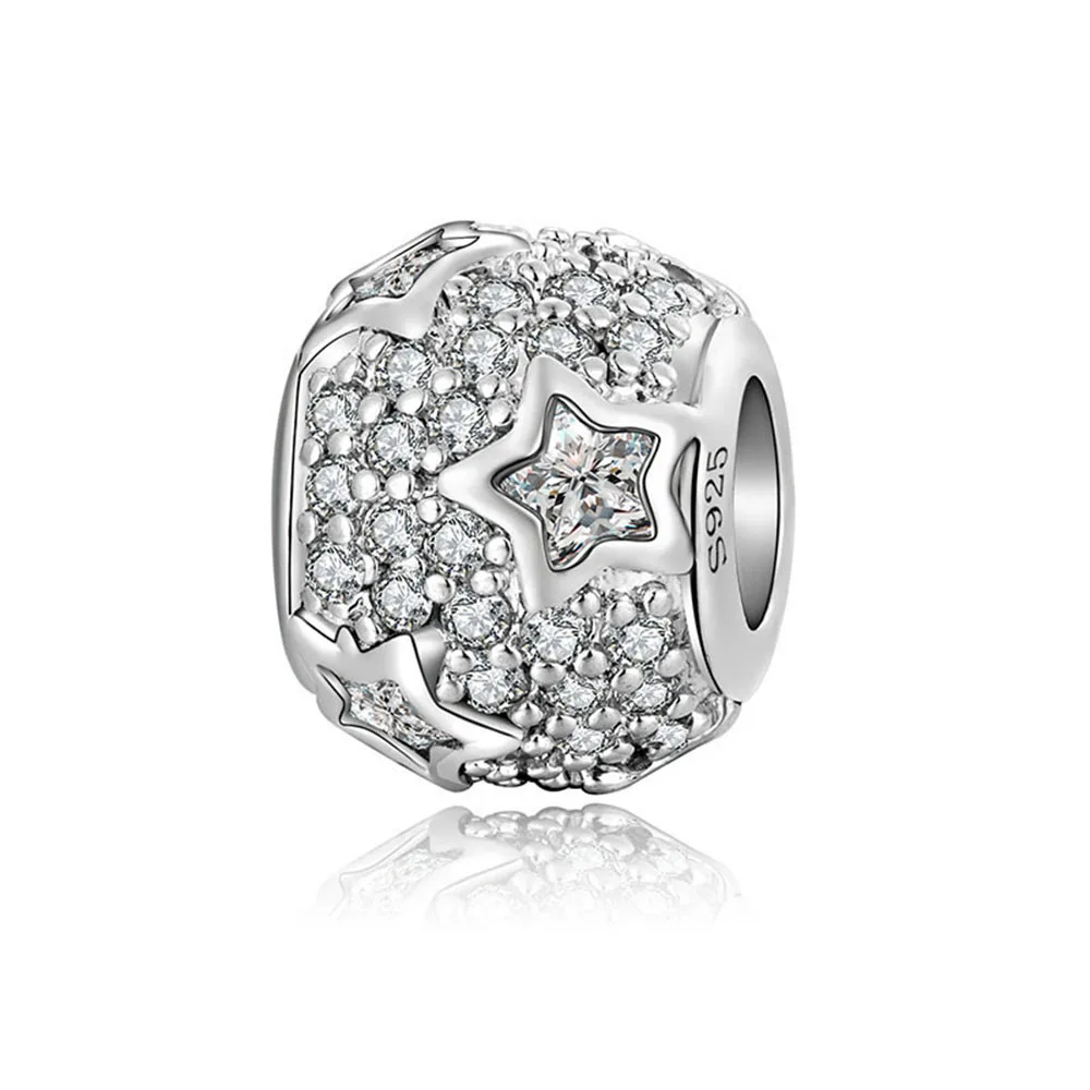 

925 Sterling Silver Bead Four Leaf Clover Heart Diy Bow Flower Crystal Bead For Women Diy Pandora Charms Bracelets Bangles