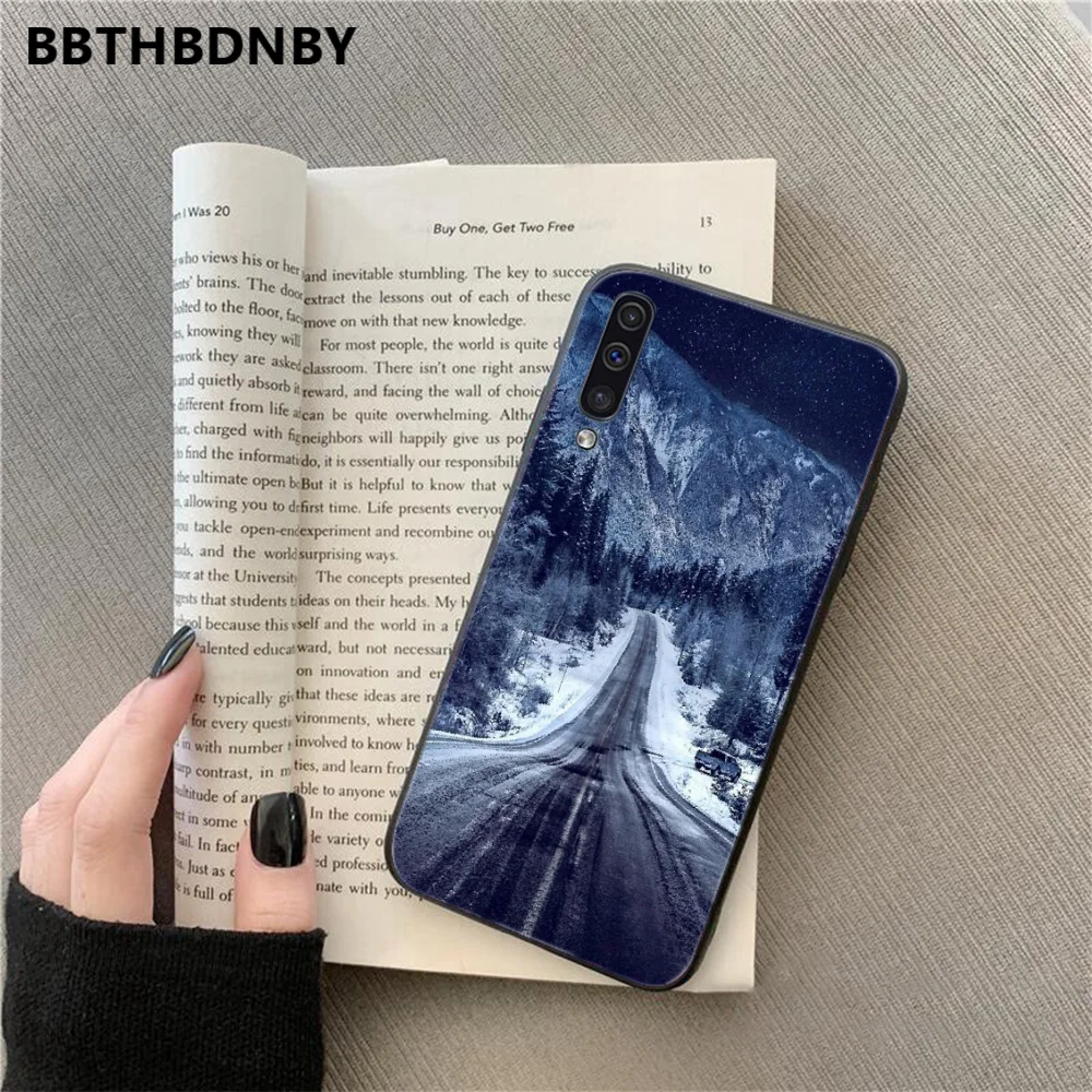 Travel mountain road scenery TPU black Phone Case Cover Hull For Samsung S6 S7 edge S8 S9 S10 e plus A10 A50 A70 note8 J7 2017 | Мобильные