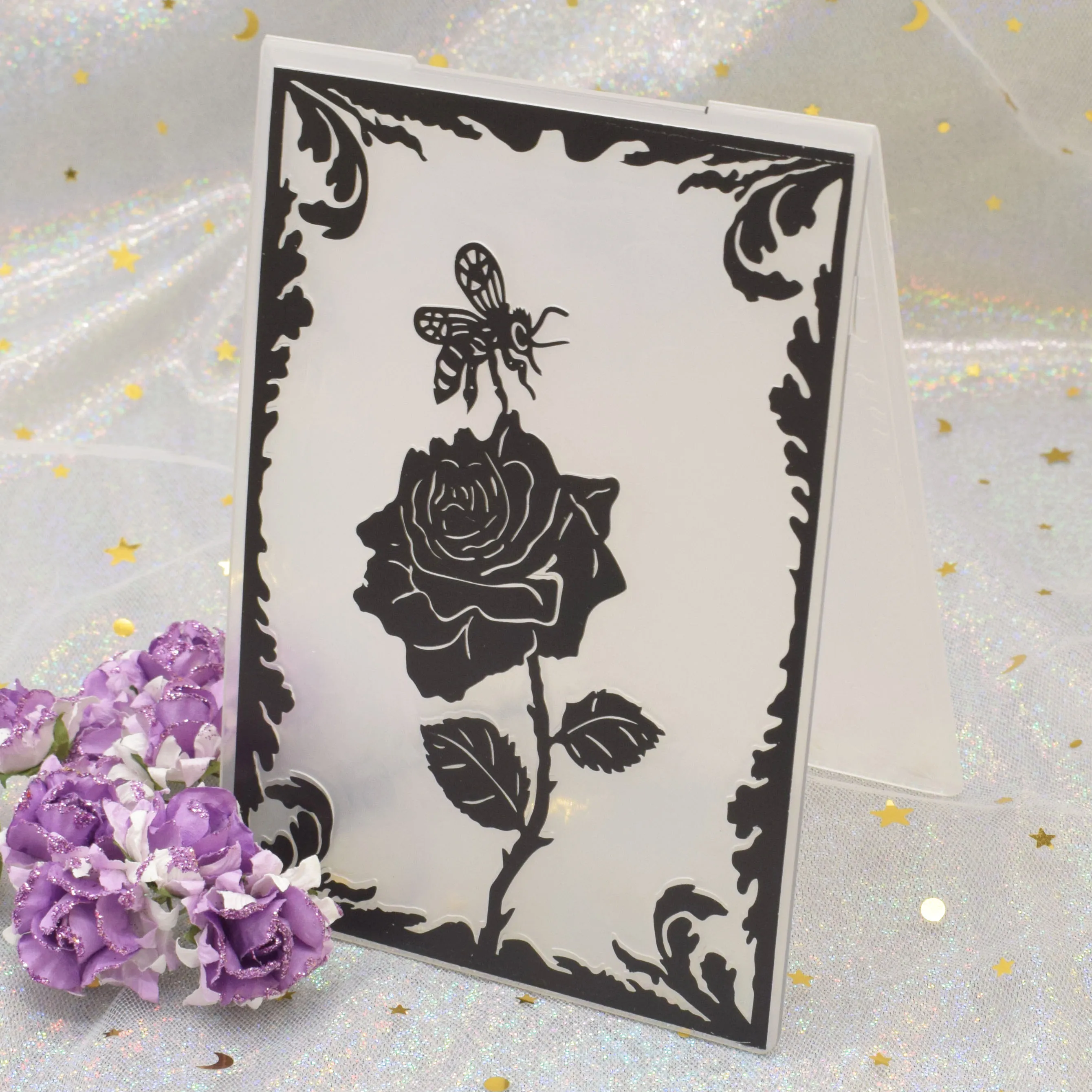 Роза цветы пчела пластиковые папки для тиснения Трафарет Шаблон изготовления