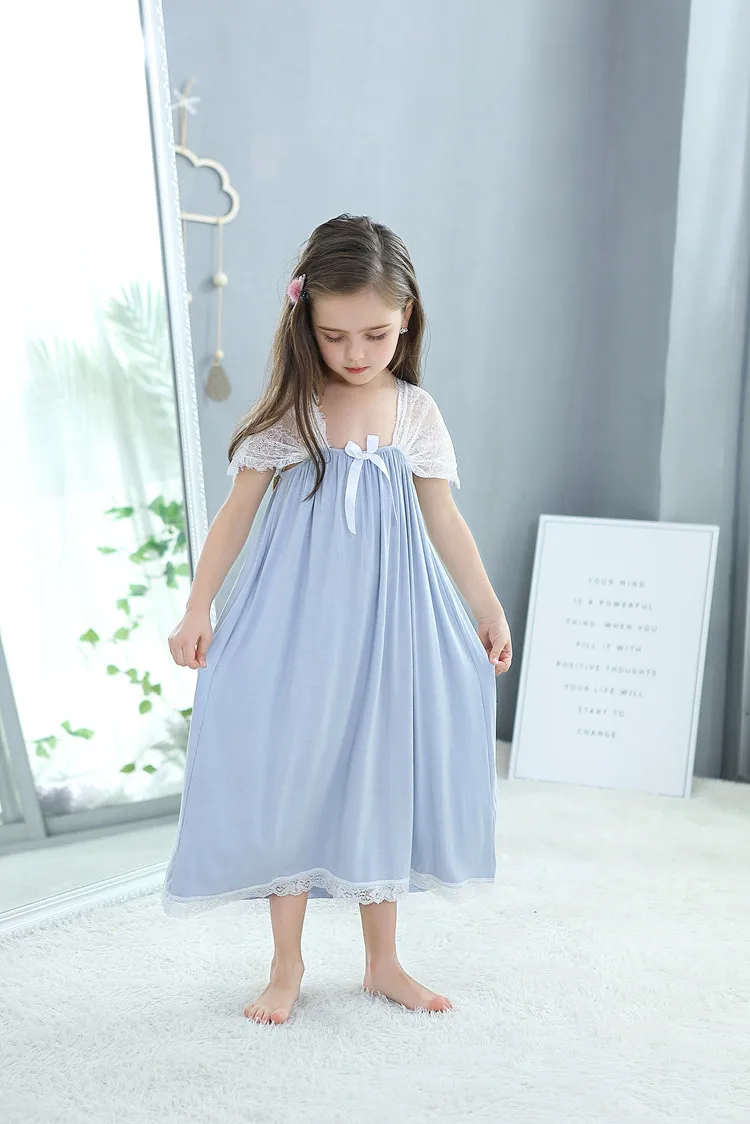 Хлопковая пижама для девочек кружевное Ночное платье без рукавов с вышивкой