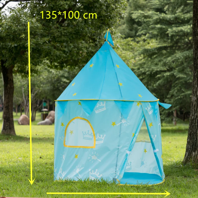 blue small size Складная игровая палатка, игровой домик со звездами и замком, детская игрушка, розовый типи, подарок на год для девочек и мальчиков, детский домашний мяч, уличная вигвама - Цвет: blue small size