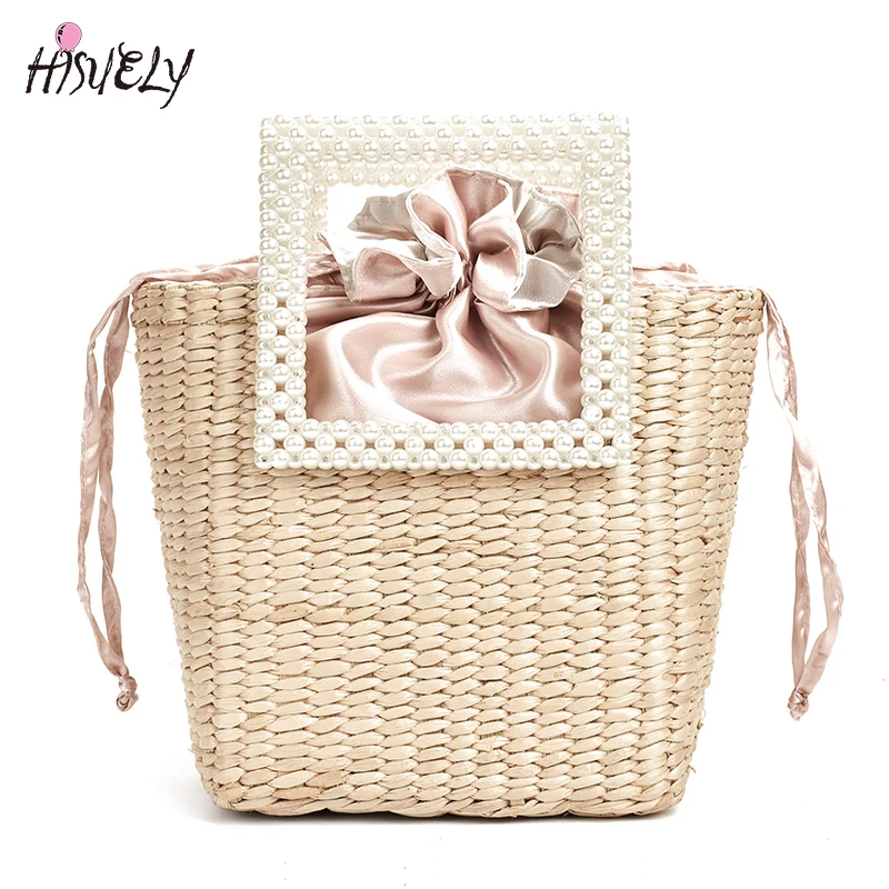 

2023 Fashion Pearl Beach Straw Bags Hand-Woven Women Shoulder Bag female Seaside Vacation luxury designer handbag bolsa feminina