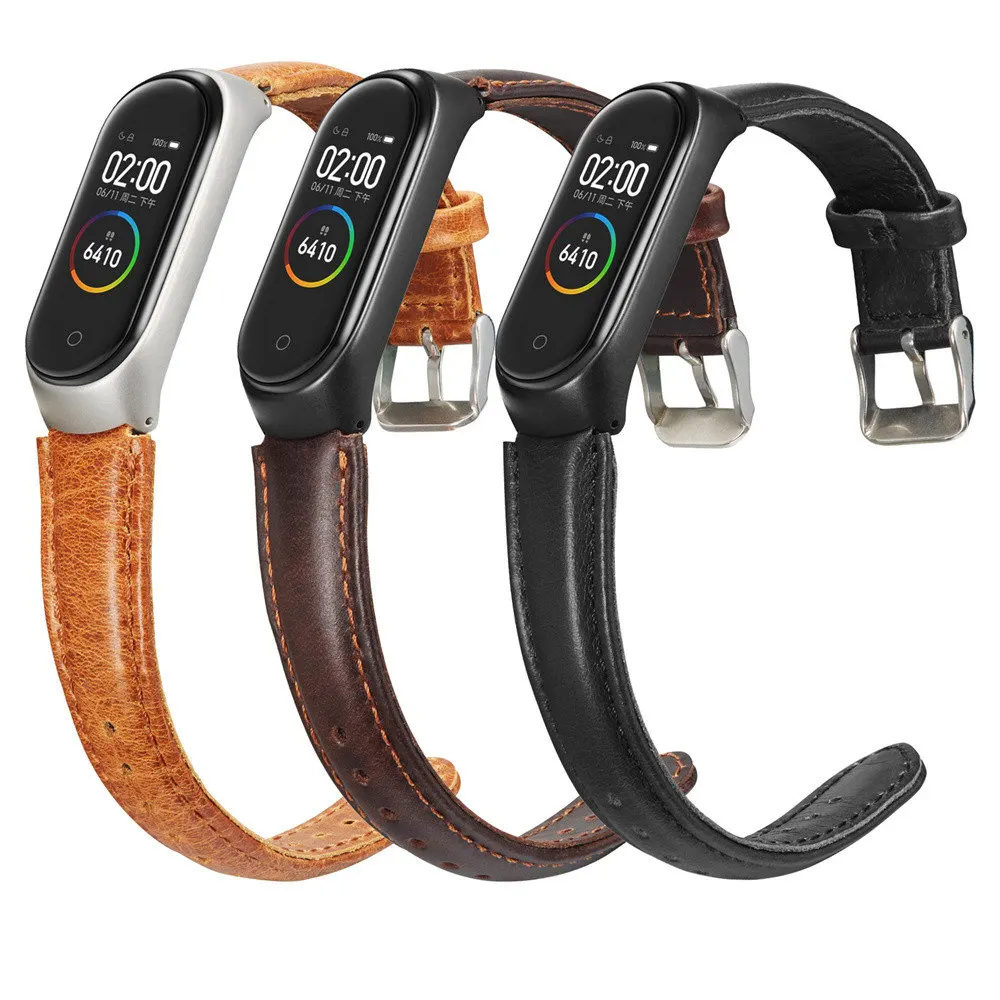 Ремешок кожаный для Xiaomi MI Band 6 5 4 3 сменный Браслет в деловом стиле наручных часов
