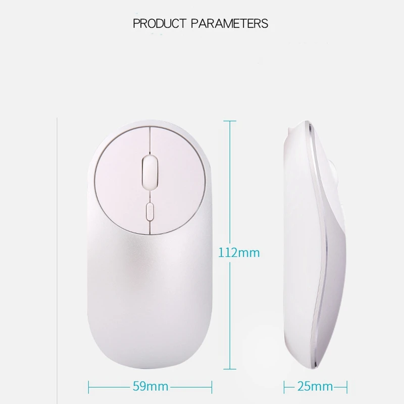 

2.4GHz Wireless Mouse, Aluminum Alloy Frame, Noiseless Rechargeable Mouse with Optical Sensor, for PC