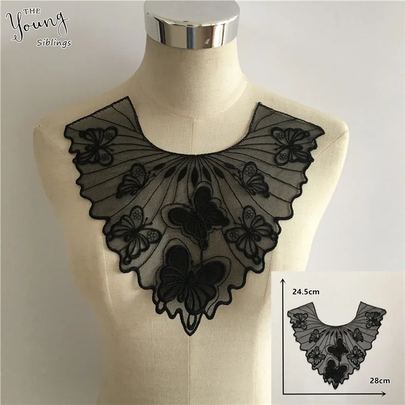 2PCS SALE Кружевной воротник шитье Кружева декольте изысканное платье швейная ткань вышивка DIY аппликация на одежду Черный - Цвет: 2PCS SALE