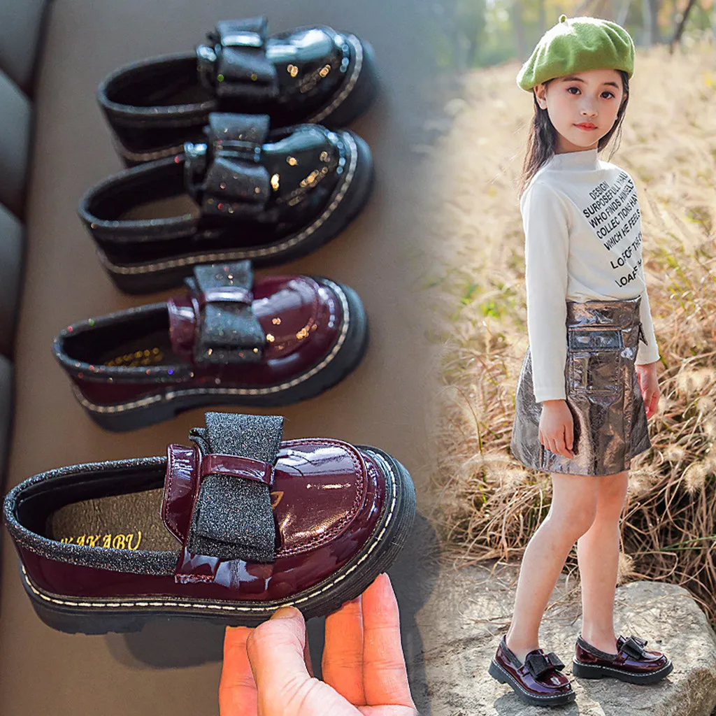 Модный комплект для девочек Британские кожаные туфли детей ясельного возраста