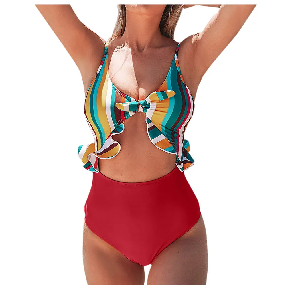 SAGACE Женский сдельный купальник с принтом в виде листьев перекрестными ремешками