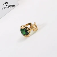 joolim high end pvd fashion retro emerald glass rings for women stainless steel jewelry wholesale