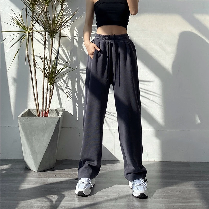 

Women Baggy Pants Spring Gray Sweatpants Plus Size High Waist Wide Leg Pants Breathable Soft High Quality Slim Ankle Trousers