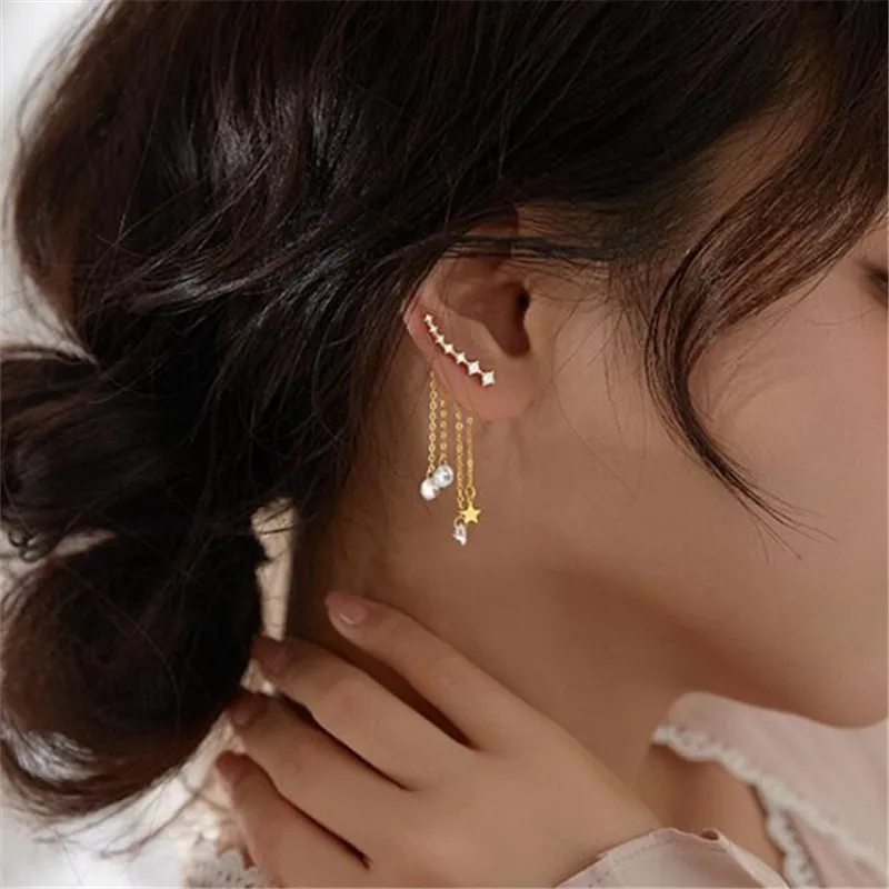 

1 Pair 925 Sterling Silver Shiny Zircon Star Tassel Drop Earring For Women Light Luxury Party Jewelry Accessories eh1387