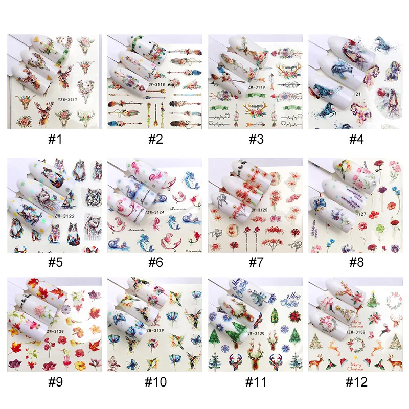 1 лист переводные наклейки бумага цветной дизайн ногтей Водные Наклейки Цветок