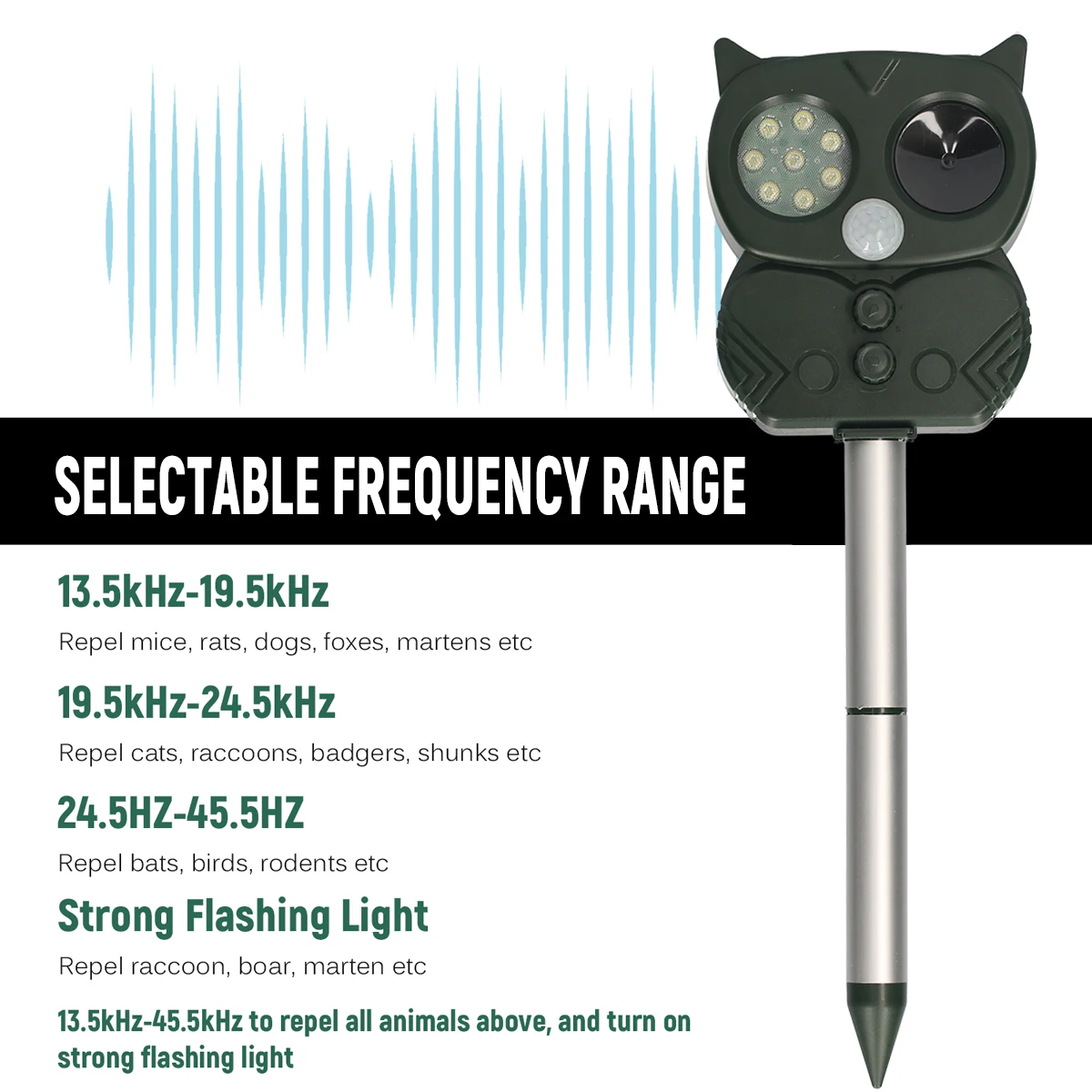 

Animal Repeller Outdoor Solar Power Ultrasonic Animal Repellent Deterrent Dog/Cat/Bird/Mice Frighten Animal for Garden Repeller