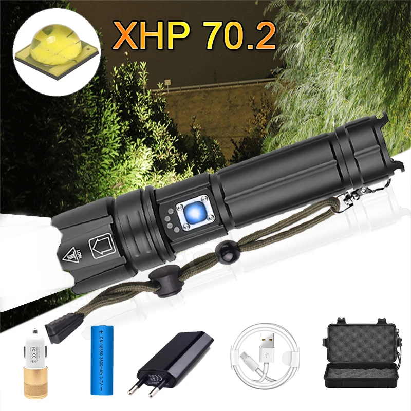Мощный светодиодный фонарик XHP70.2 с зарядкой от USB тактический XHP50 Xlamp