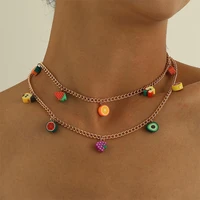 vintage fashion clay fruit grape metal chain two layered gold color chain choker necklace handmade party jewelry new young trend