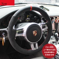 hand stitched leather suede car steering wheel cover for porsche cayenne panamera 911 boxster macan car accessories