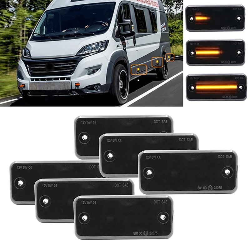 6Pcs Amber Dynamic Flowing LED Side Marker Light for Iveco Fiat Ducato Citroen Relay Peugeot Boxer Renault VOLVO MAN