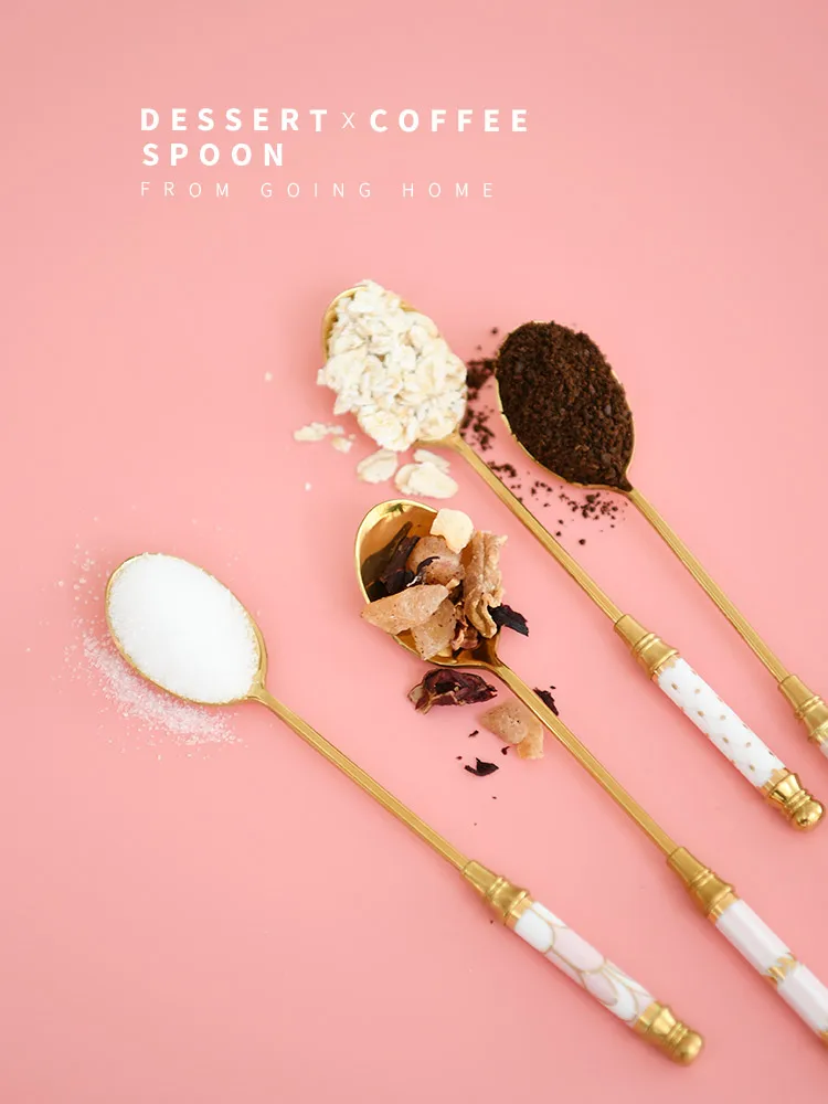 Европейская маленькая ложка из нержавеющей стали 304 золотистая бытовая розовая с