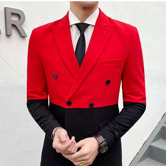 Red Only Blazer Traje Novio, мужские вечерние костюмы контрастных цветов, мужские костюмы для сцены, приталенные костюмы, брюки для выпускного, двубортный костюм, мужской костюм - Цвет: Red Only Blazer