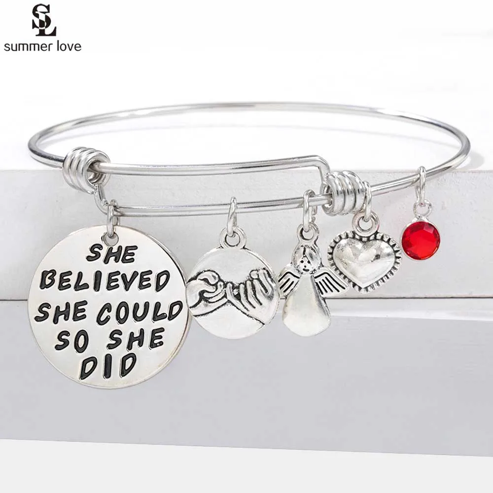 Женский плетеный браслет из нержавеющей стали Серебристый с подвеской в виде