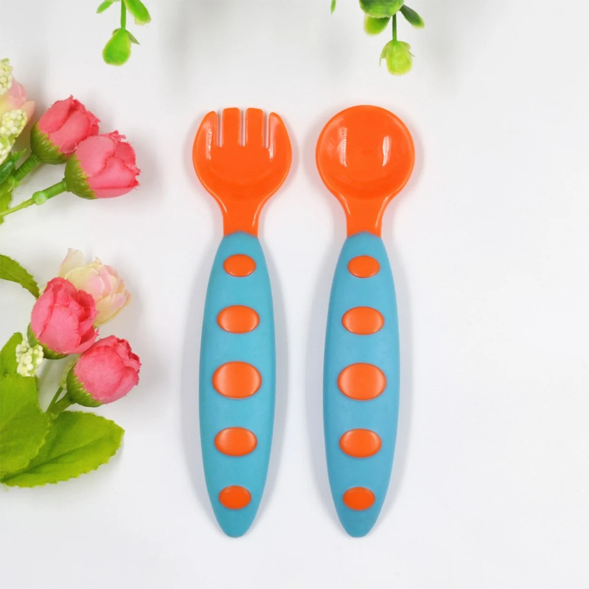 

2PCs/Set 3 Color Safe PP Baby Fork Sets Anti-Skid Handle Learning Tableware Kids Children Dinnerware Set Storage Box Wholesale