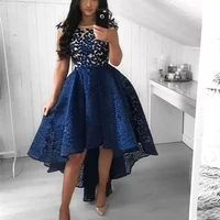 vintage navy blue lace prom dresses high low short party gowns homecoming evening dress arabic