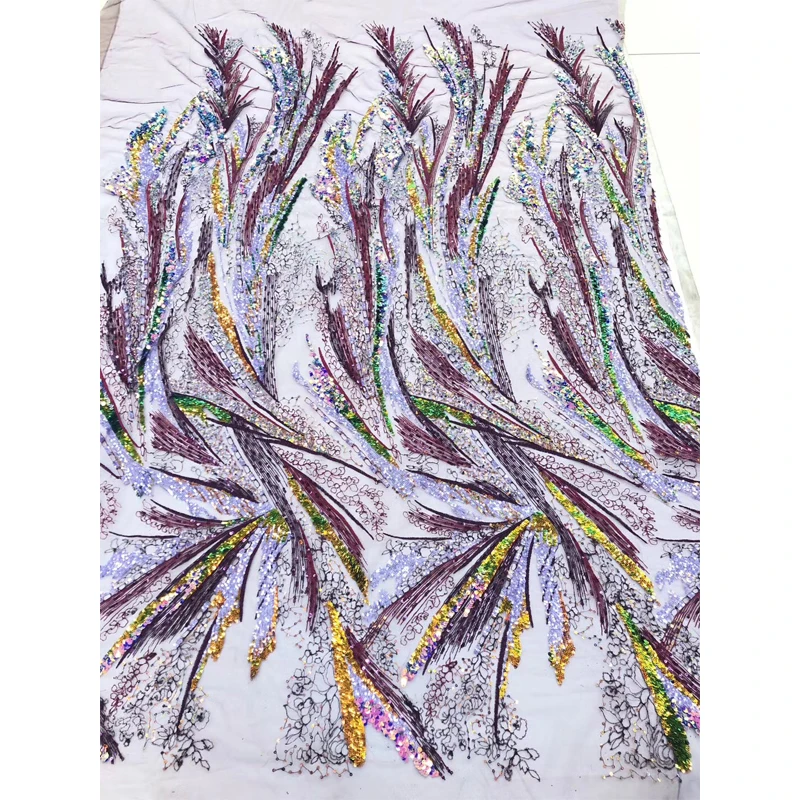 

Lace Fabric African 2020 High Quality Printed Embroidery With Beads Sequins Exquisite Lace Fabrics For Dress 5 Yards