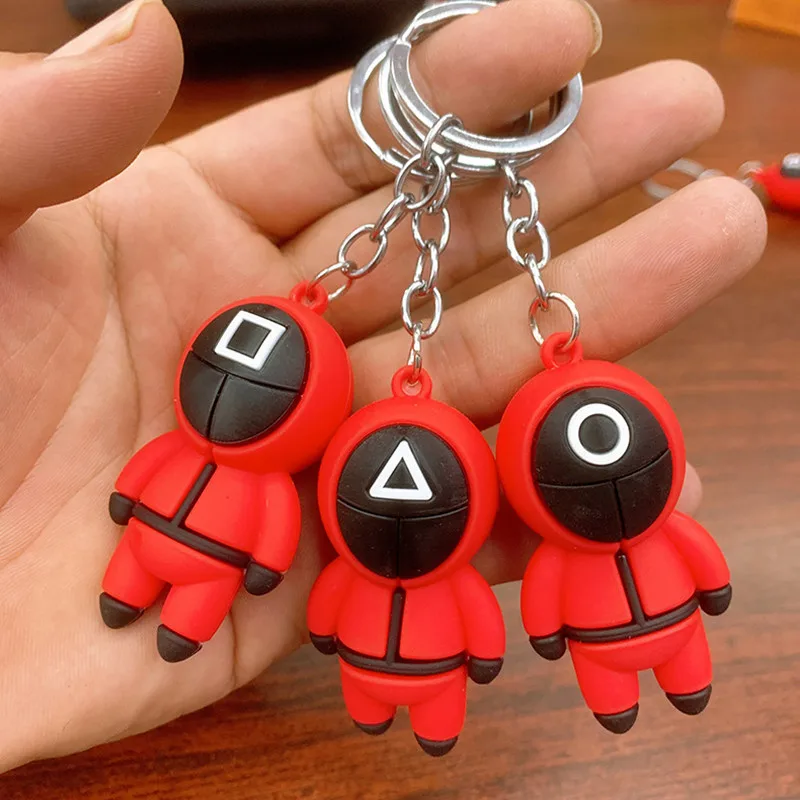 

3pcs Squid Game Figures Mask Keychain Charms Accessories Round Six Cosplay Keychains for Women Men Kids Key Chain Toys Gift