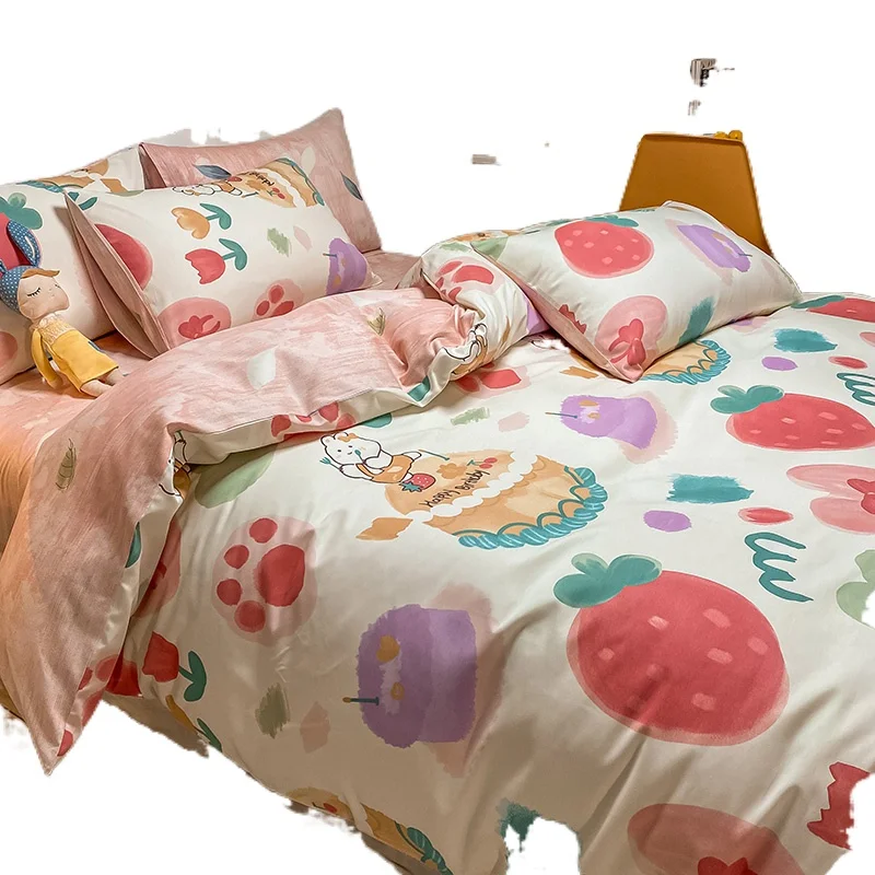 Small Fresh Bed Four-Piece Set All Cotton Pure Cotton 100 Spring and Autumn Bed Sheet Internet Hot New Flower Quilt Cover Home