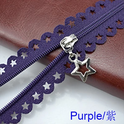 Purple Zippers 2 шт./лот 25 см Звезды Кружева молнии для одежды декоративные молнии Швейные аксессуары ручной работы цвета молнии со звездами слайдер - Цвет: Purple Zippers
