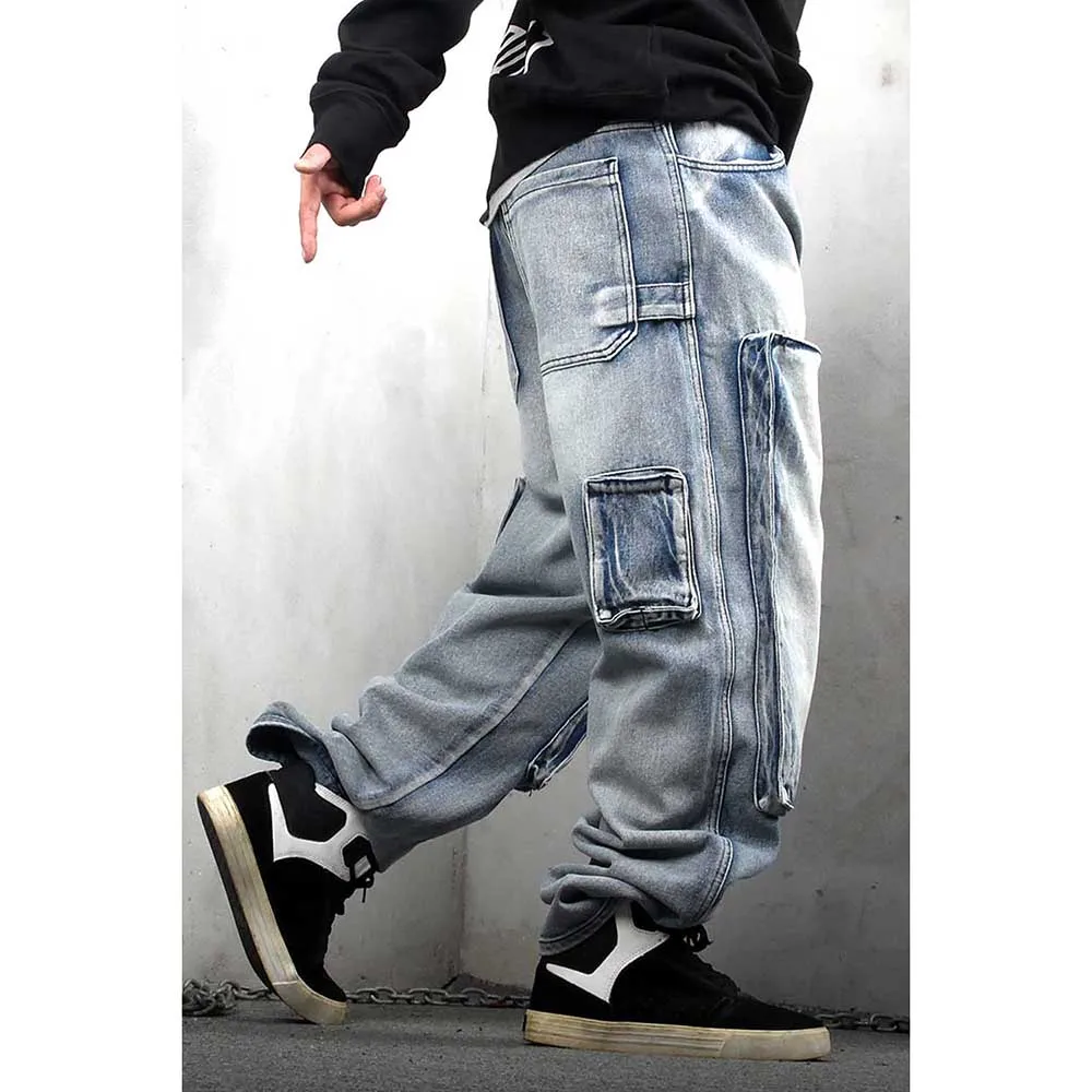 New Fashion Cargo Jeans Men Casual Denim Pants Loose Baggy Straight Trousers Streetwear Hiphop Harem Jeans Men Clothing