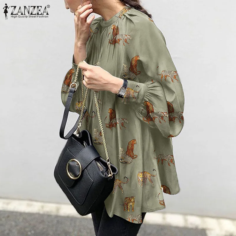 

ZANZEA Bohemian Casual Stylish Buttons Femme Street Chemises Autumn Women's Puff Sleeve Blouse Female O-Neck Printed Blusas Tops