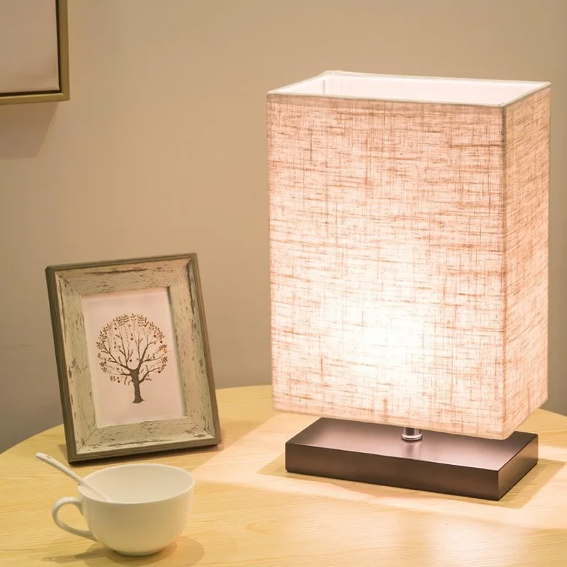 

Modern Simple Rectangular Table Lamp Wooden Base Bedroom Bedside LED Lamp Japanese Study Table Lamp Linen Lampshade ZM731