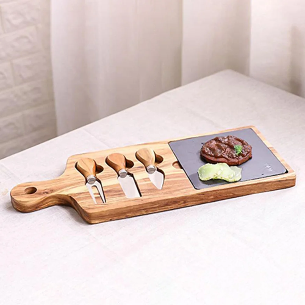 

1 Set Wooden Cheese Board Stainless Steel Cheese Cutter Kit Butter Cutters