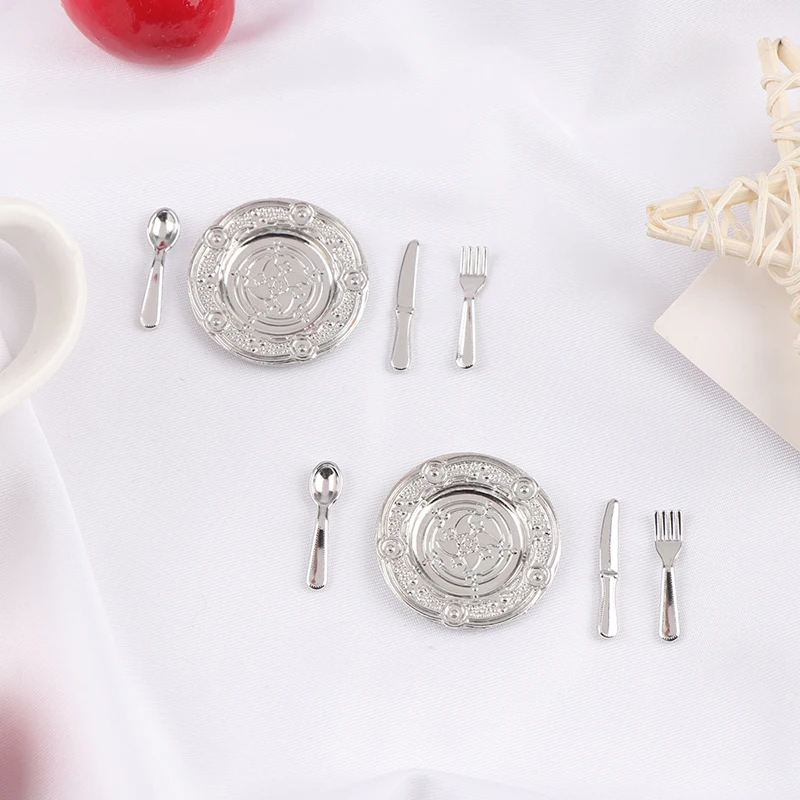 2 комплекта 1:12 кукольный домик миниатюрные тарелки и нож вилка ложка набор