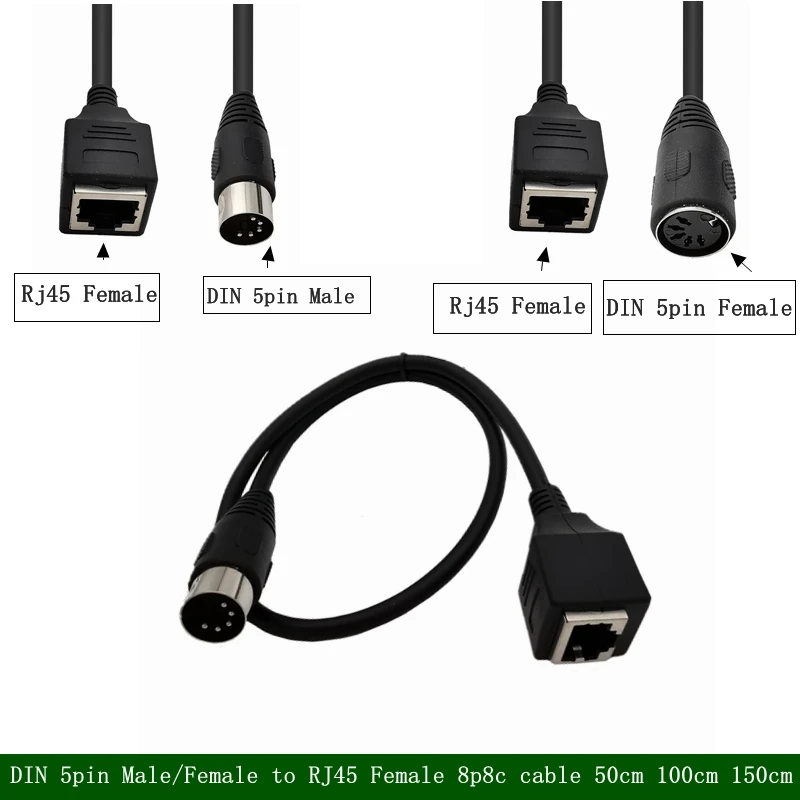 

Large DIN 5pin Male to Female to RJ45 Female 8p8c audio connection cable MIDI to RJ45 adapter cable 50cm 100cm 150cm cable