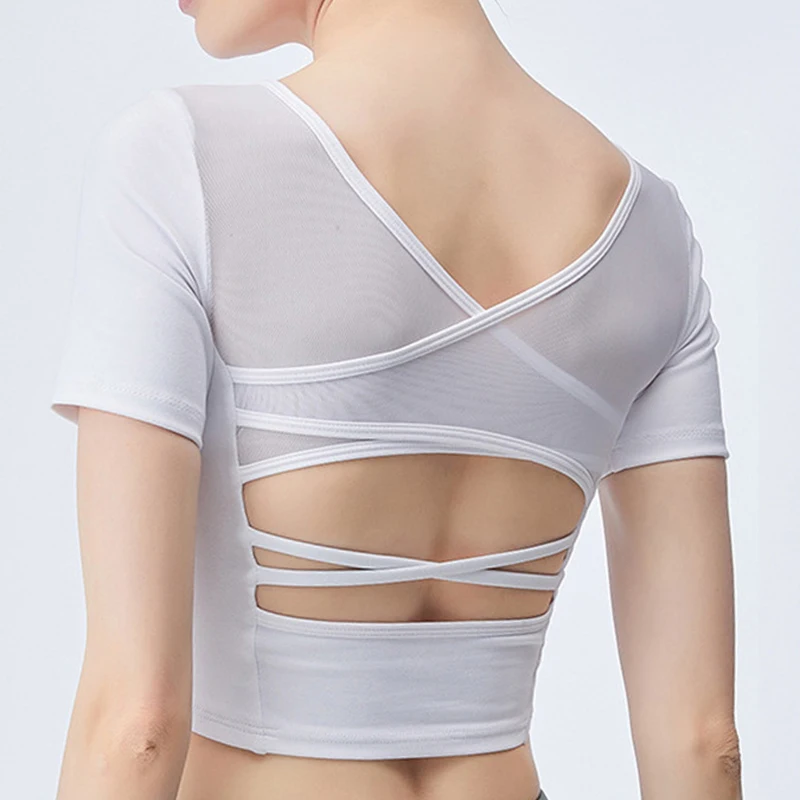 Новинка 2020 красивая обтягивающая футболка для йоги нейлоновая облегающая