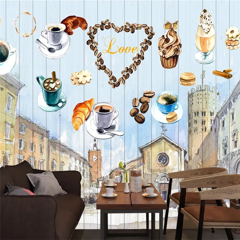 Акварельный фон для фотографирования кофе города ручная роспись настенная