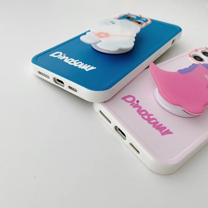 

Cartoon 3D dinosaur Phone case For iphone 12 11 pro max mini XS MAX XR X SE20 7 8 Plus Cute Folding bracket Soft silicone cover