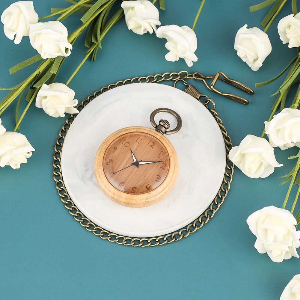 Карманные часы из натурального бамбука светящаяся указка резной циферблат