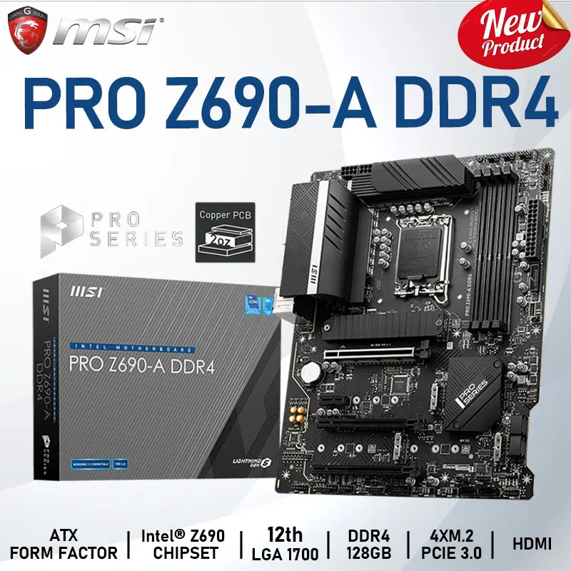 

LGA 1700 Intel 12th Gen MSI PRO Z690-A DDR4 Motherboard 128GB(OC) 4xM.2 PCIe 4.0 Chia Placa-mãe 1700 Desktop Best for Office ATX