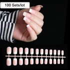 100 листов классические длинные ногти французского маникюра выше щиколотки из натурального материала; Пресс на ногти Ложные накладные ногти партия продажа Nail Art инструменты гроб гвозди