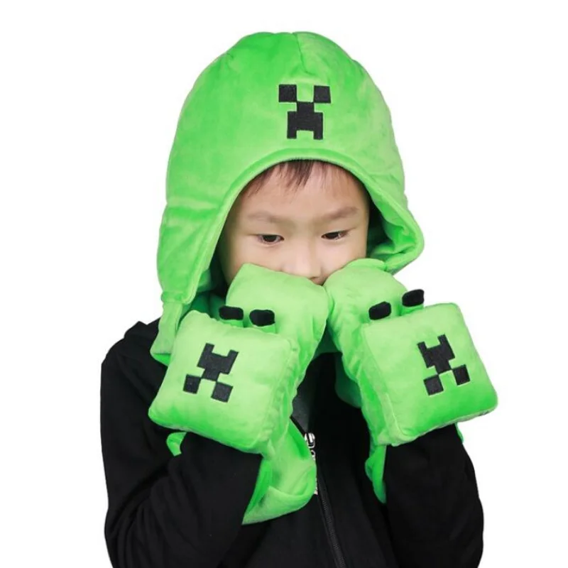 Minecrafte тройной шапки и шарфа Перчатки Creeper настоящие Пингвин Пороро знак Женские
