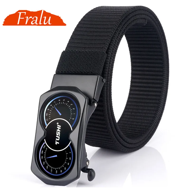 FRALU new men's belt personalized design car instrument buckle automatic buckle business casual belt nylon belt male 3.5cm