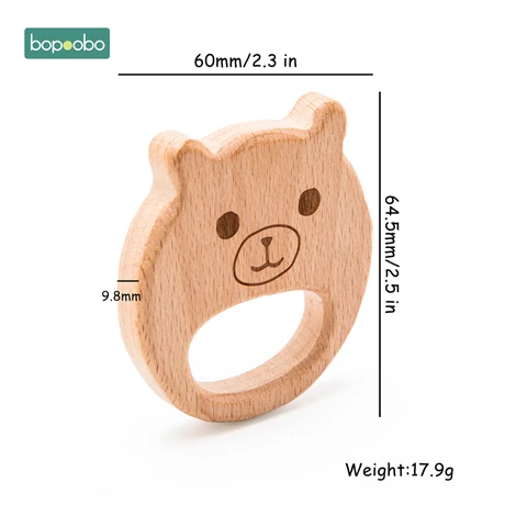 Bear Bopoobo 5 шт. деревянный Прорезыватель для еды, из бука, деревянные животные, детские игрушки для новорожденных, подвеска, соска, комплект для медицинских процедур, Детские трофеи - Цвет: Bear