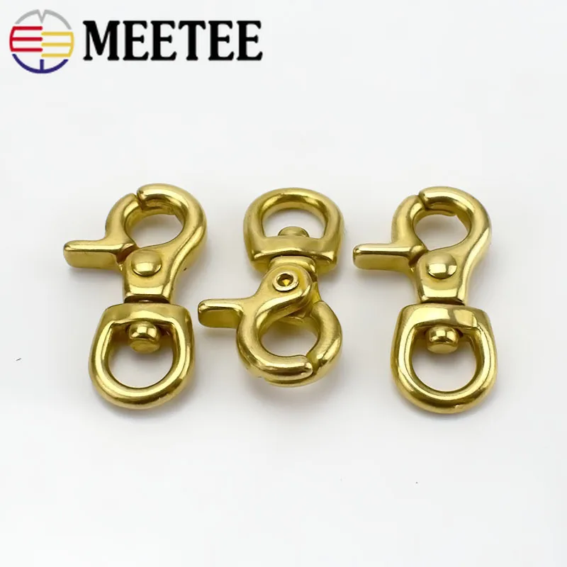 Meetee 2/5pcs 10X35mm Casting Copper Buckle Pure Brass Keychain Sanp Hooks DIY Luggage Crayfish Clasp Hardware Leather Accessory|brass leather