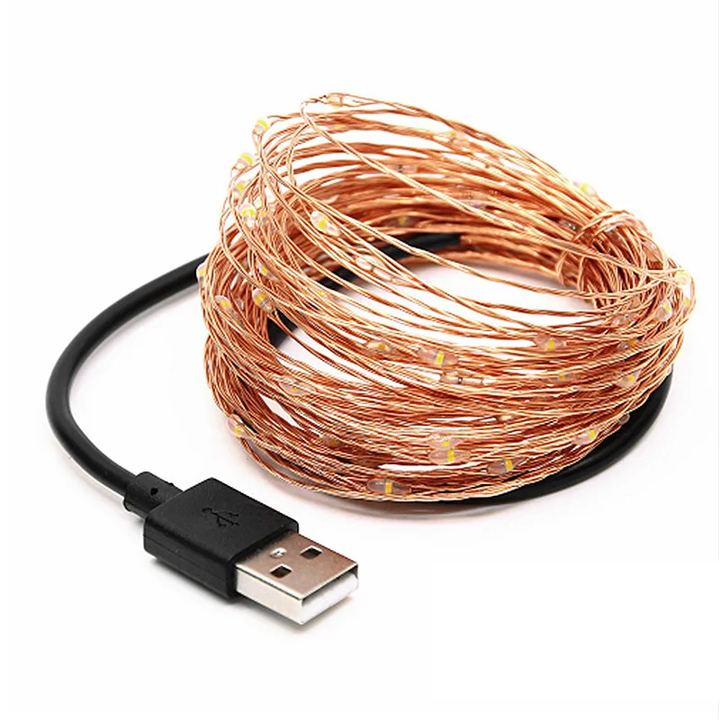 USB 5V Светодиодные Серебристые/медные Проводные гирлянды 2M 5M 10M светодиодные